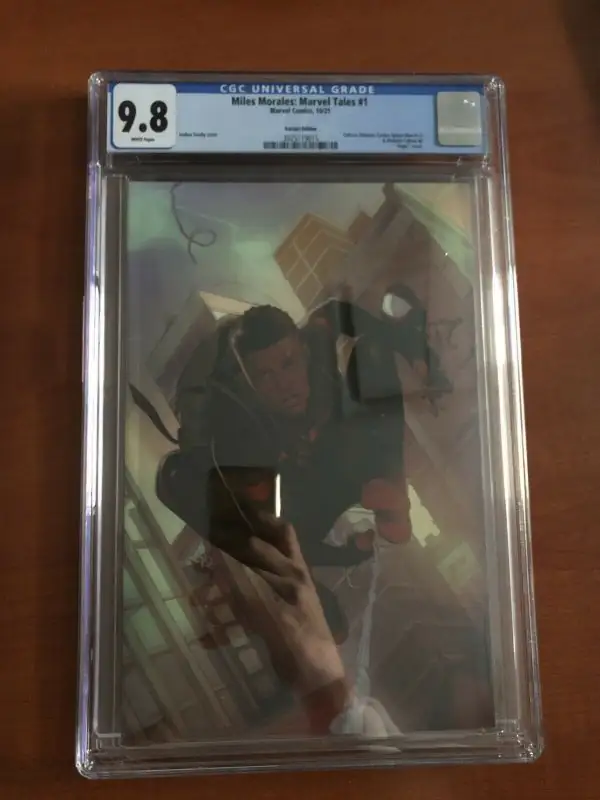 Miles Morales: Marvel Tales #1 (Marvel Comics, 2021), CGC 9.8 graded comic book, Universal Blue label — front cover in its holder