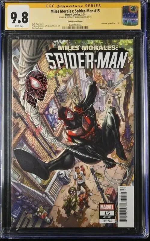 Miles Morales: Spider-Man #15 (Marvel Comics, 2024), CGC 9.8 graded comic book, Signature Series label — front cover in its holder