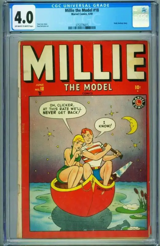 Millie the Model #18 (Marvel Comics, 1949), CGC 4.0 graded comic book, Universal Blue label — front cover in its holder