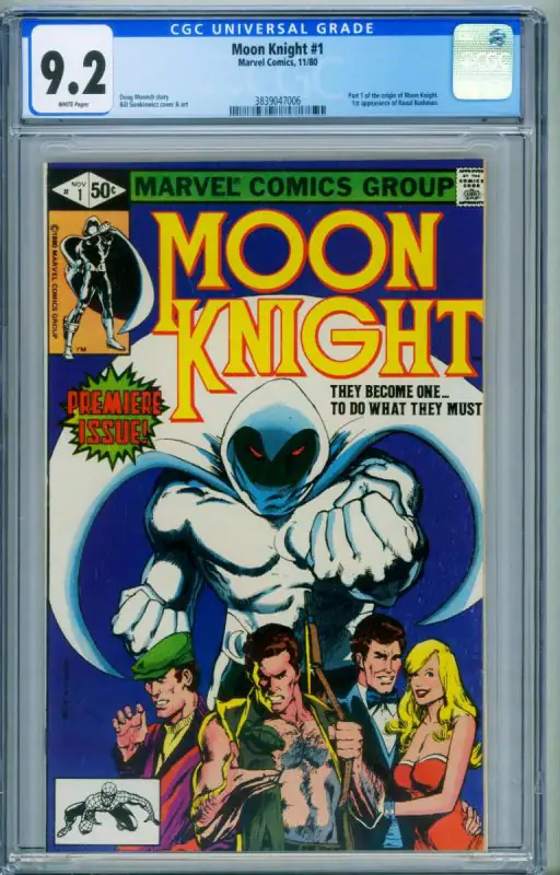 Moon Knight #1 (Marvel Comics, 1980), CGC 9.2 graded comic book, Universal Blue label — front cover in its holder