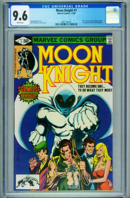 Moon Knight #1 (Marvel Comics, 1988), CGC 9.6 graded comic book, Universal Blue label — front cover in its holder