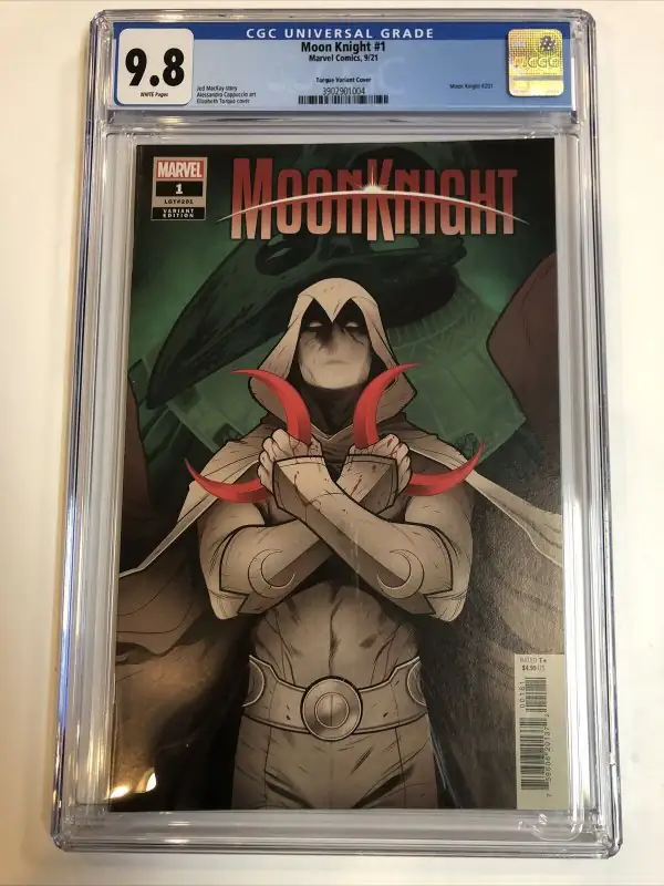 Moon Knight #1 (Marvel Comics, 2021), CGC 9.8 graded comic book, Universal Blue label — front cover in its holder