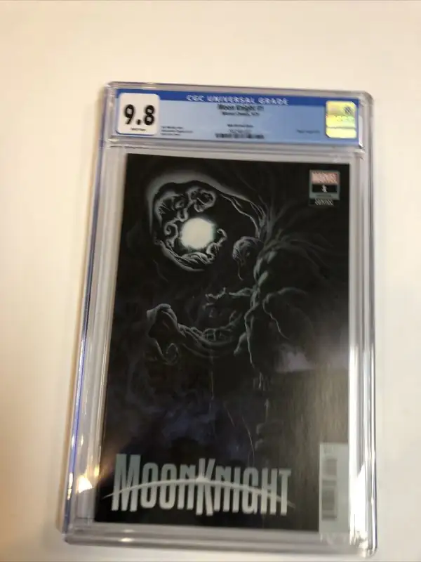 Moon Knight #1 (Marvel Comics, 2021), CGC 9.8 graded comic book, Universal Blue label — front cover in its holder