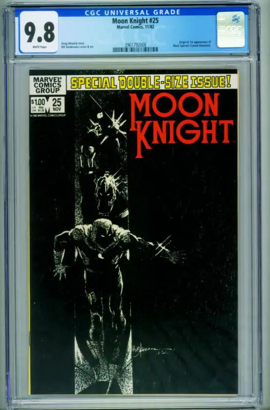 Moon Knight #25 (Marvel Comics, 1983), CGC 9.8 graded comic book, Universal Blue label — front cover in its holder