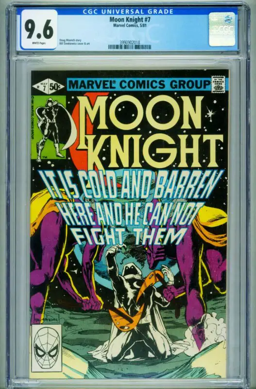 Moon Knight #7 (Marvel Comics, 1981), CGC 9.6 graded comic book, Universal Blue label — front cover in its holder