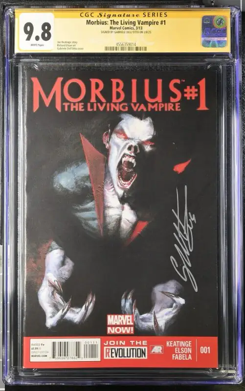 Morbius: The Living Vampire #1 (Marvel Comics, 2013), CGC 9.8 graded comic book, Signature Series label — front cover in its holder