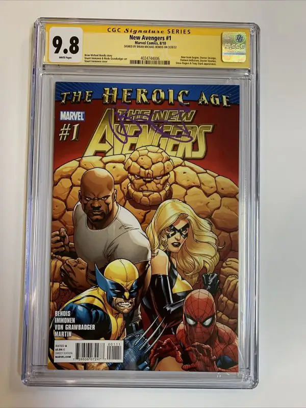 New Avengers #1 (Marvel Comics, 2010), CGC 9.8 graded comic book, Signature Series label — front cover in its holder