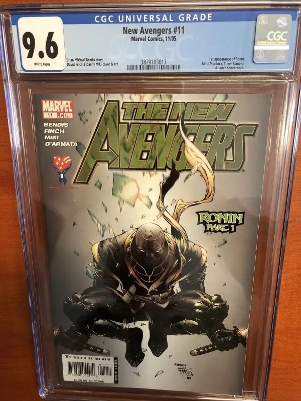 New Avengers #11 (Marvel Comics, 2005), CGC 9.6 graded comic book, Universal Blue label — front cover in its holder