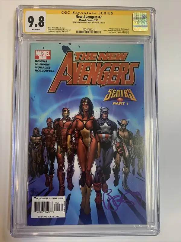 New Avengers #7 (Marvel Comics, 2005), CGC 9.8 graded comic book, Signature Series label — front cover in its holder