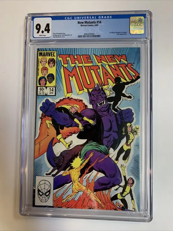 New Mutants #14 (Marvel Comics, 1984), CGC 9.4 graded comic book, Universal Blue label — front cover in its holder