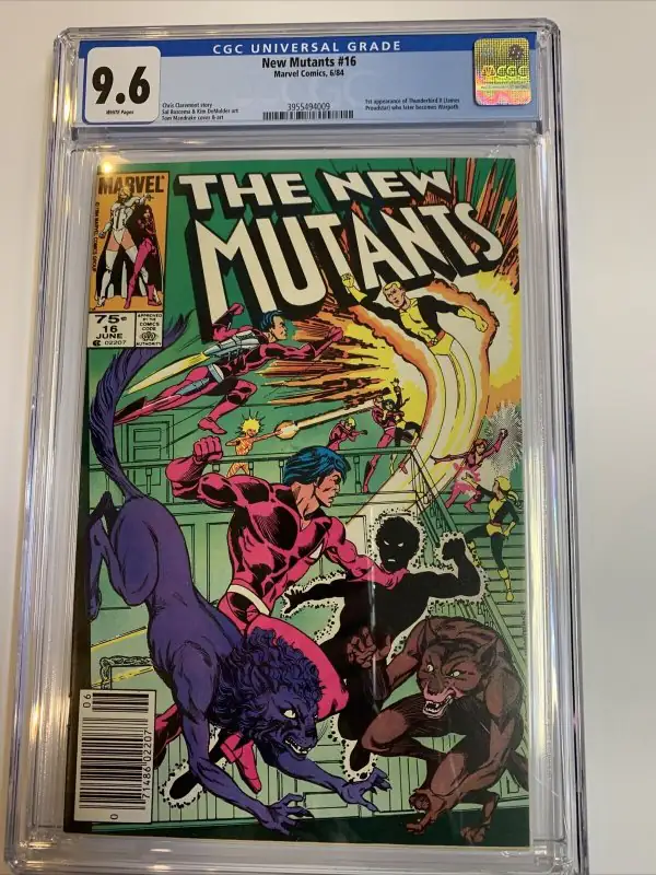 New Mutants #16 (Marvel Comics, 1984), CGC 9.6 graded comic book, Universal Blue label — front cover in its holder