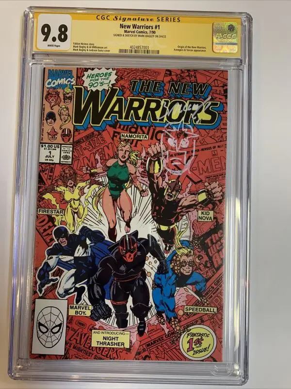 New Warriors #1 (Marvel Comics, 1990), CGC 9.8 graded comic book, Signature Series label — front cover in its holder