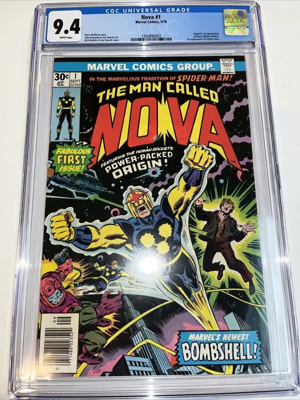 Nova #1 (Marvel Comics, 1976), CGC 9.4 graded comic book, Universal Blue label — front cover in its holder