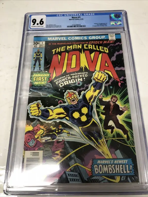 Nova #1 (Marvel Comics, 1976), CGC 9.4 graded comic book, Universal Blue label — front cover in its holder