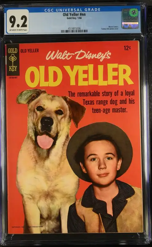 Old Yeller (Dell Comics, 1966), CGC 9.2 graded comic book, Universal Blue label — front cover in its holder