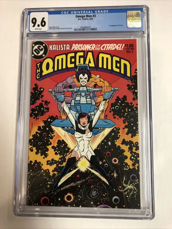 Omega Men #1 (DC Comics, 1983), CGC 9.6 graded comic book, Universal Blue label — front cover in its holder