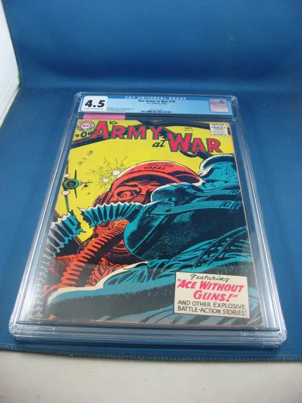 Our Army at War #74 (DC Comics, 1958), CGC 4.5 graded comic book, Universal Blue label — front cover in its holder