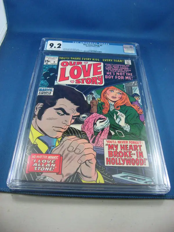 Our Love Story #5 (Marvel Comics, 1970), CGC 9.2 graded comic book, Universal Blue label — front cover in its holder