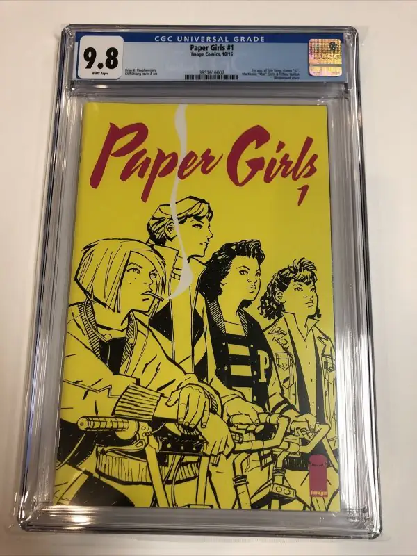 Paper Girls #1 (Image Comics, 2015), CGC 9.8 graded comic book, Universal Blue label — front cover in its holder