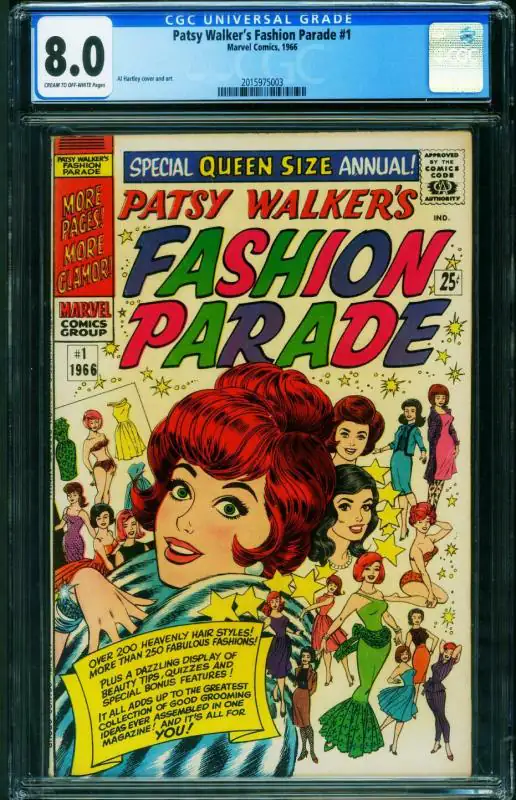 Patsy Walker's Fashion Parade #1 (Marvel Comics, 1966), CGC 8.0 graded comic book, Universal Blue label — front cover in its holder