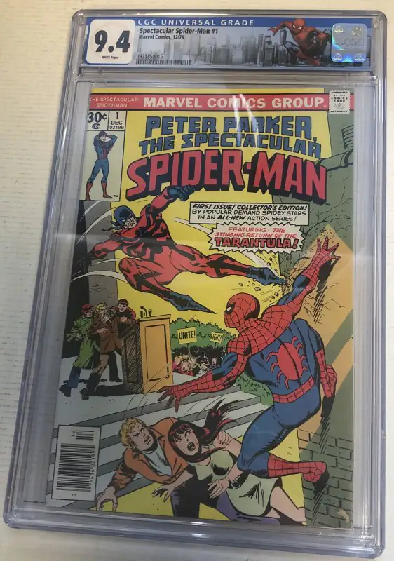 Peter Parker the Spectacular Spider-Man #1 (Marvel Comics, 1976), CGC 9.4 graded comic book, Universal Blue label — front cover in its holder