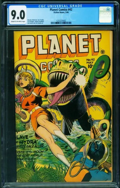 Planet #42 (Fiction House, 1946), CGC 9.0 graded comic book, Universal Blue label — front cover in its holder