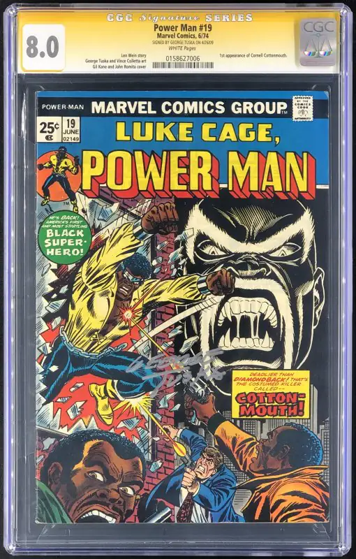 Power Man #19 (Marvel Comics, 1974), CGC 8.0 graded comic book, Signature Series label — front cover in its holder