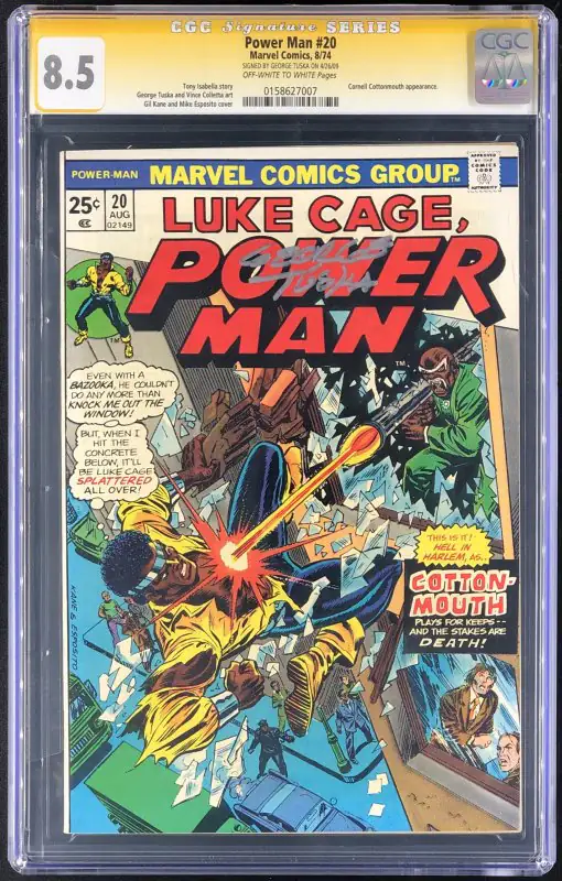 Power Man #20 (Marvel Comics, 1974), CGC 8.5 graded comic book, Signature Series label — front cover in its holder