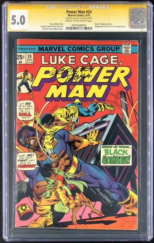 Power Man #24 (Marvel Comics, 1975), CGC 5.0 graded comic book, Signature Series label — front cover in its holder