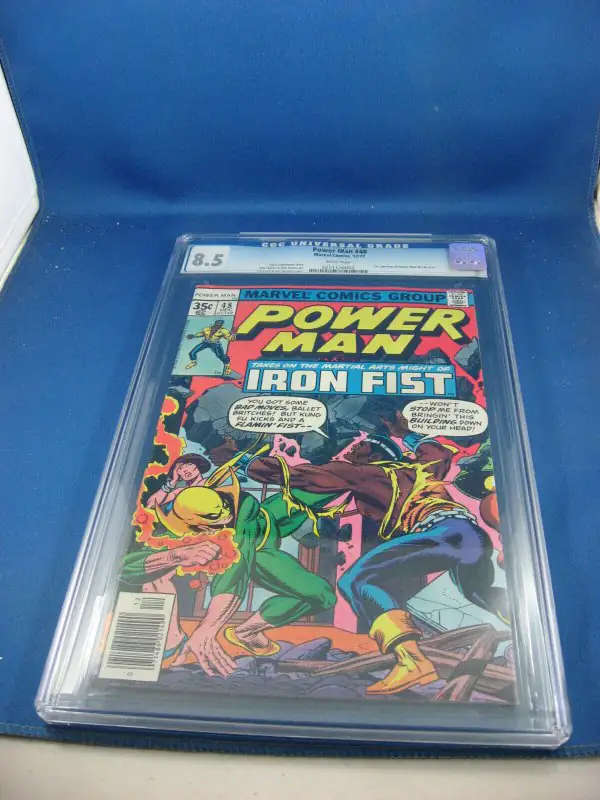 Power Man #48 (Marvel Comics, 1977), CGC 8.5 graded comic book, Universal Blue label — front cover in its holder