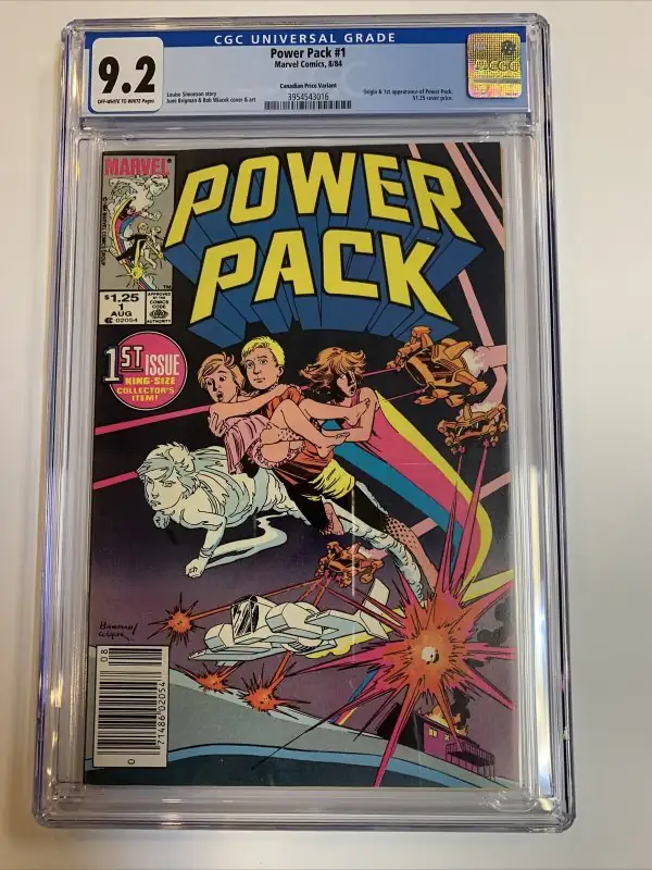 Power Pack #1 (Marvel Comics, 1985), CGC 9.2 graded comic book, Universal Blue label — front cover in its holder