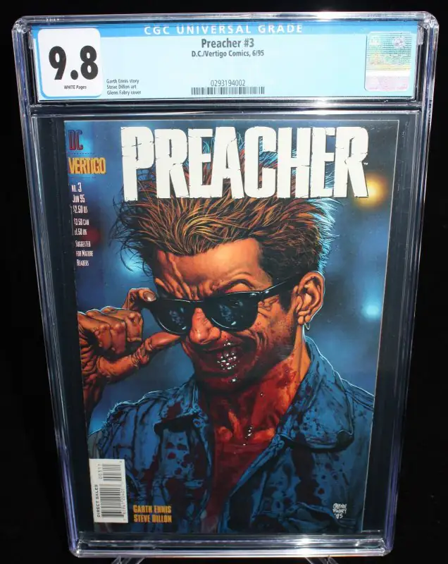 Preacher #3 (DC Comics, 1995), CGC 9.8 graded comic book, Universal Blue label — front cover in its holder