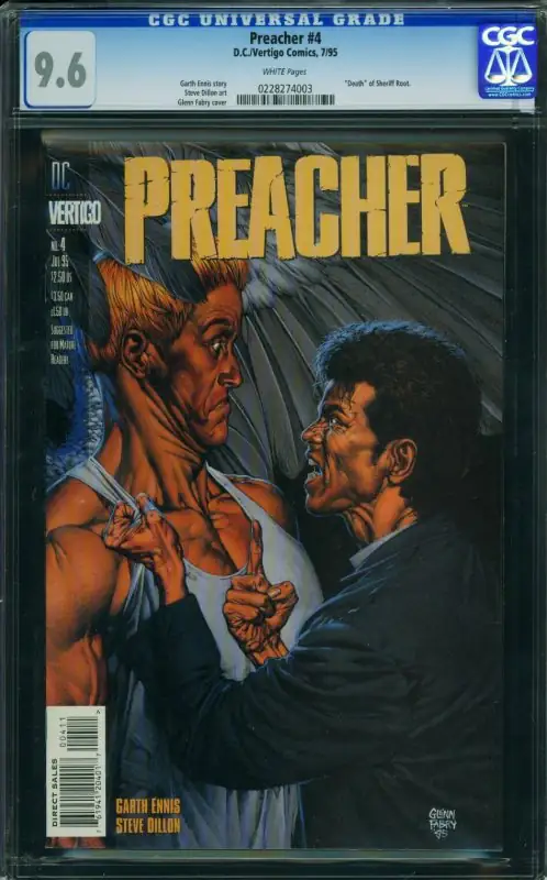 Preacher #4 (DC Comics, 1995), CGC 9.6 graded comic book, Universal Blue label — front cover in its holder