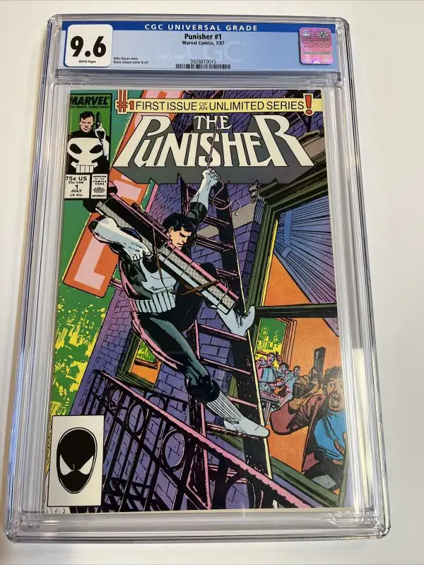 Punisher #1 (Marvel Comics, 1987), CGC 9.6 graded comic book, Universal Blue label — front cover in its holder