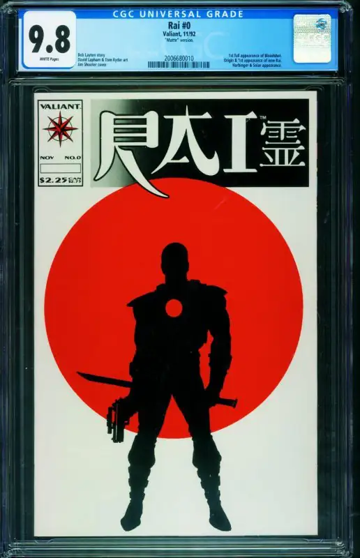 RAI #0 (Valiant Comics, 1992), CGC 9.8 graded comic book, Universal Blue label — front cover in its holder