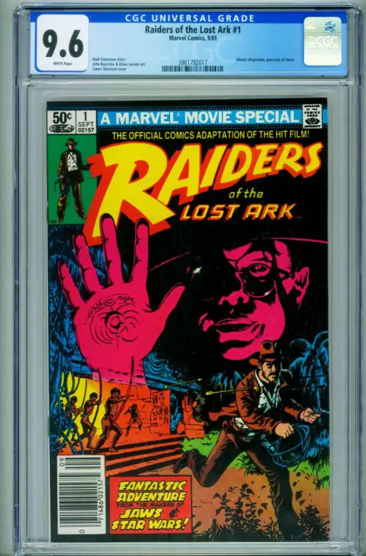 Raiders of the Lost Ark #1 (Marvel Comics, 1981), CGC 9.6 graded comic book, Universal Blue label — front cover in its holder