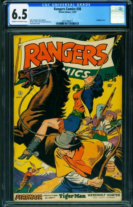 Rangers #38 (Fiction House, 1947), CGC 6.5 graded comic book, Universal Blue label — front cover in its holder