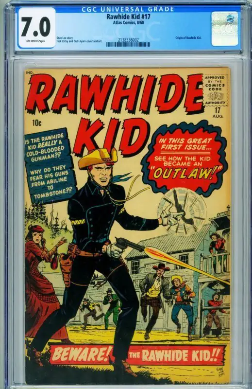 Rawhide Kid #17 (Marvel Comics, 1960), CGC 7.0 graded comic book, Universal Blue label — front cover in its holder