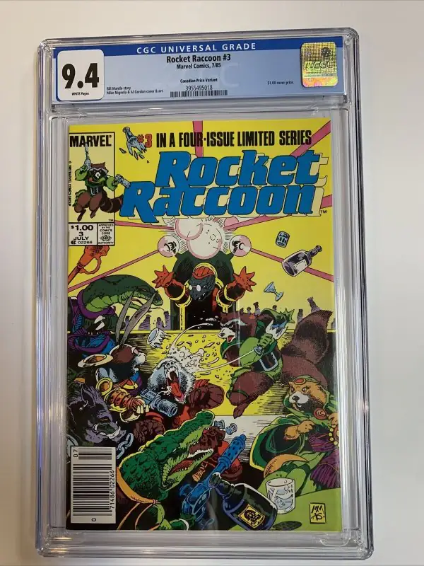 Rocket Raccoon #3 (Marvel Comics, 1985), CGC 9.4 graded comic book, Universal Blue label — front cover in its holder