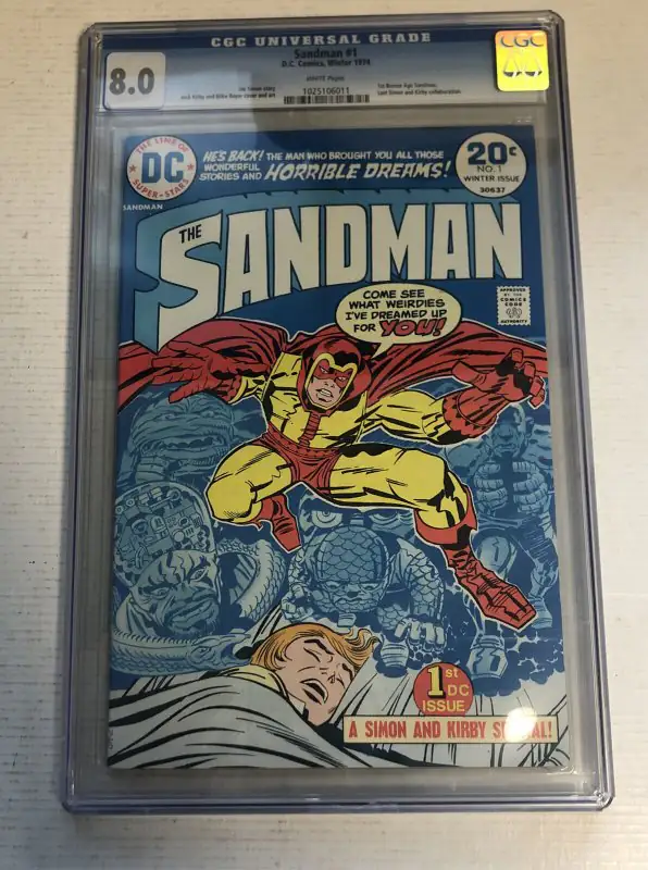 Sandman #1 (DC Comics, 1974), CGC 8.0 graded comic book, Universal Blue label — front cover in its holder