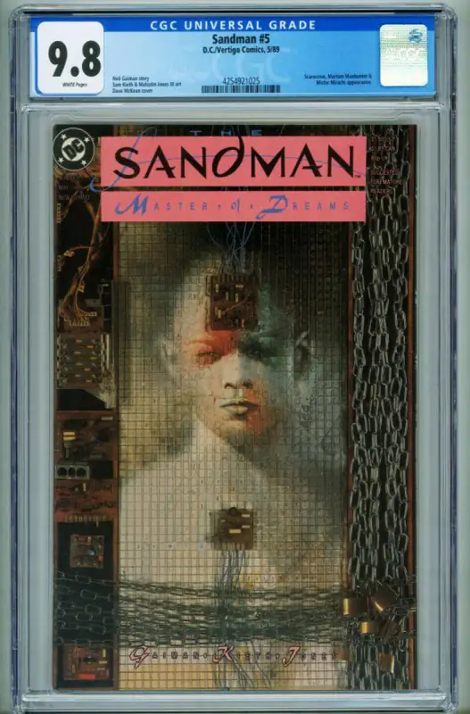 Sandman #5 (DC Comics, 1989), CGC 9.8 graded comic book, Universal Blue label — front cover in its holder