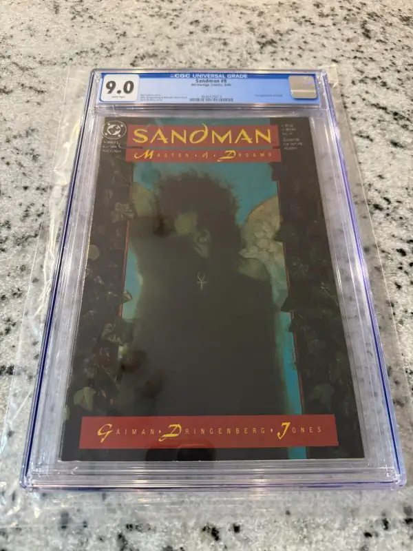 Sandman #8 (DC Comics, 1989), CGC 9.0 graded comic book, Universal Blue label — front cover in its holder