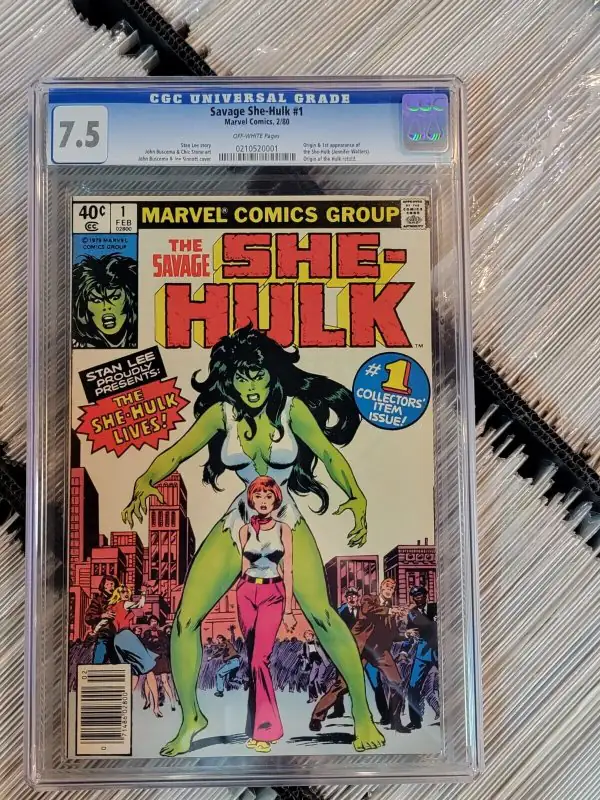 Savage She-Hulk #1 (Marvel Comics, 1980), CGC 7.5 graded comic book, Universal Blue label — front cover in its holder
