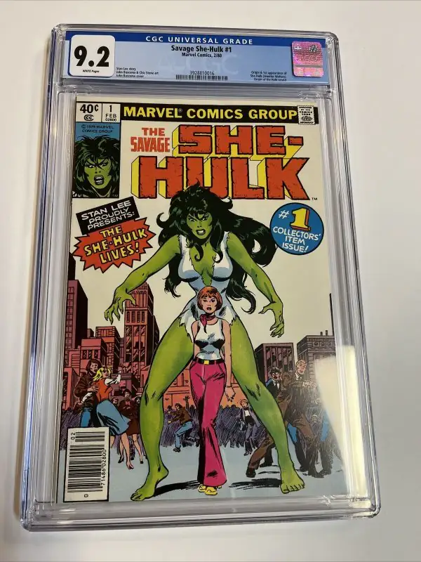 Savage She-Hulk #1 (Marvel Comics, 1980), CGC 9.2 graded comic book, Universal Blue label — front cover in its holder