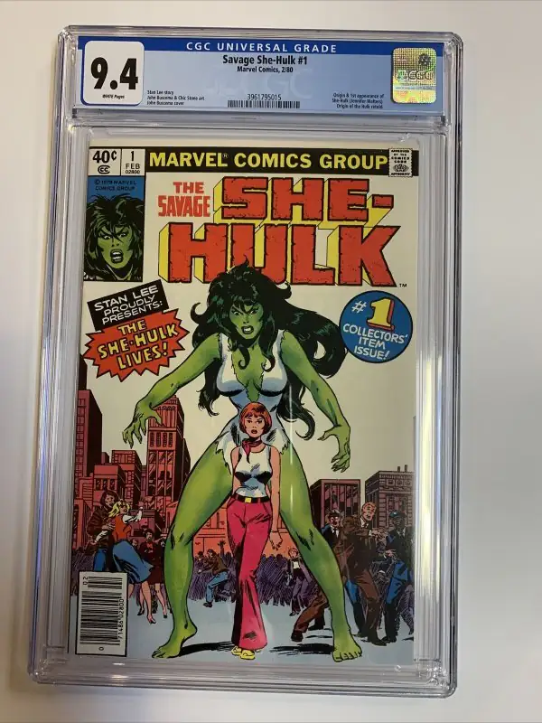 Savage She-Hulk #1 (Marvel Comics, 1980), CGC 9.4 graded comic book, Universal Blue label — front cover in its holder
