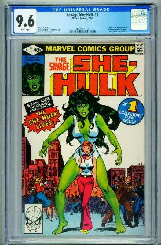 Savage She-Hulk #1 (Marvel Comics, 1980), CGC 9.6 graded comic book, Universal Blue label — front cover in its holder