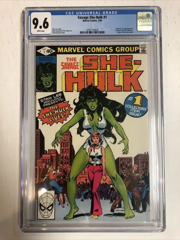 Savage She-Hulk #1 (Marvel Comics, 1980), CGC 9.6 graded comic book, Universal Blue label — front cover in its holder