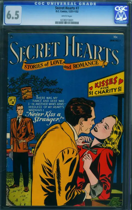 Secret Hearts #7 (DC Comics, 1951), CGC 6.5 graded comic book, Universal Blue label — front cover in its holder