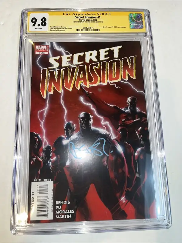 Secret Invasion #1 (Marvel Comics, 2008), CGC 9.8 graded comic book, Signature Series label — front cover in its holder