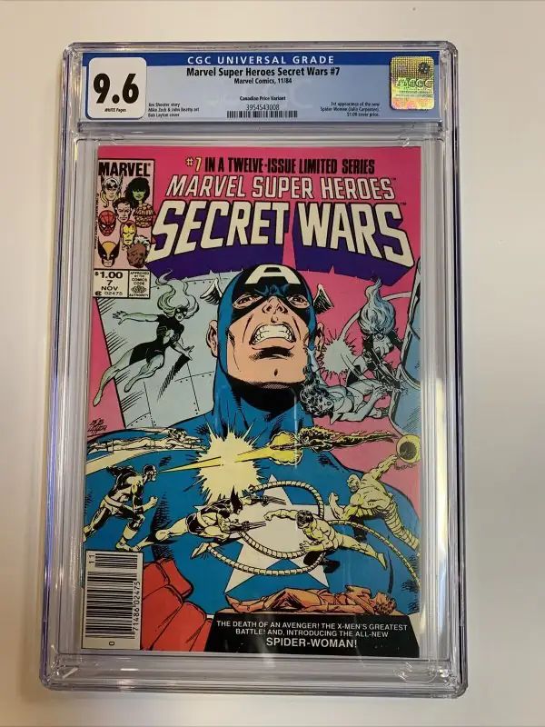 Secret Wars #7 (Marvel Comics, 1984), CGC 9.6 graded comic book, Universal Blue label — front cover in its holder